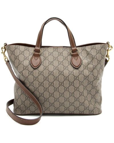 Gucci Gg Supreme Canvas & Leather Soft Small Tote (Authentic Pre-Owned) - Brown
