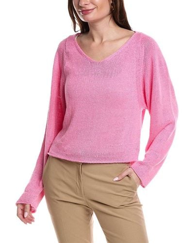 Lafayette 148 New York Voluminous Sleeve V-neck Sweater - Pink