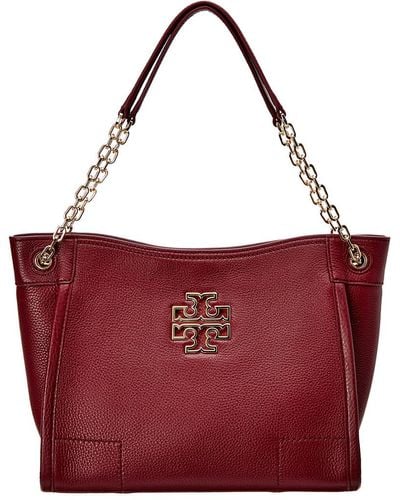 Tory Burch Britten Small Slouchy Leather Tote - Red