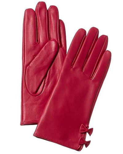 Phenix Bow Cashmere-lined Leather Gloves - Red