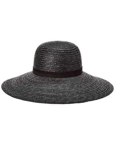 Bruno Magli Wide Brim Leather-trim Straw Hat - Black