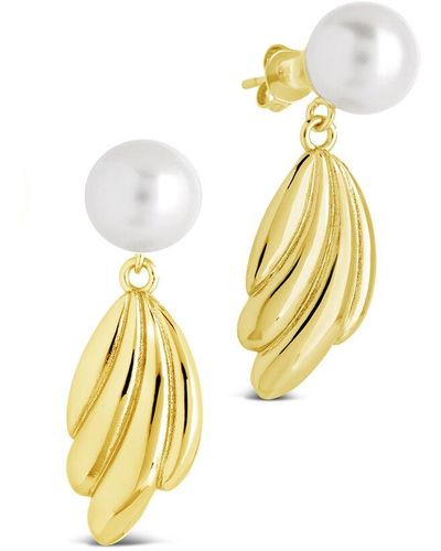 Sterling Forever 14K Plated 9Mm Pearl Cherie Drop Studs - Metallic