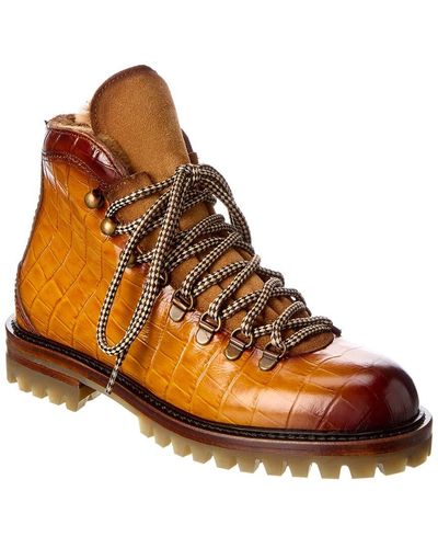 Antonio Maurizi Low Croc-embossed Leather Hiking Boot - Brown