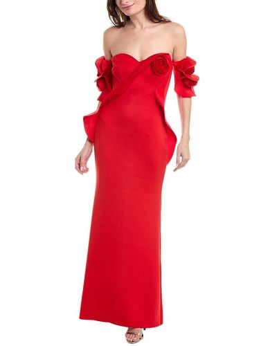 Badgley Mischka Rose Off-the-shoulder Gown - Red