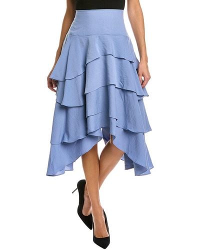 Gracia Tiered High Waist Asymmetrical Skirt - Blue