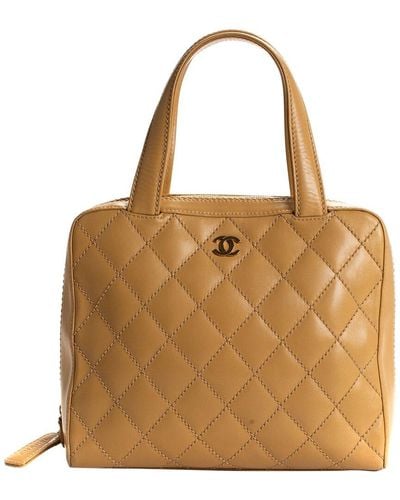 Chanel Quilted Leather Surpique Bowler Bag (Authentic Pre-Owned) - Brown