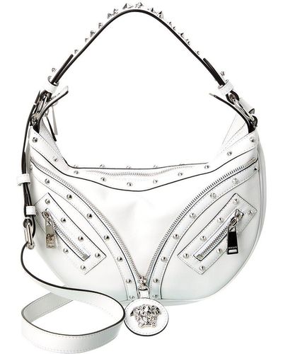 Versace Repeat Small Leather Hobo Bag - White