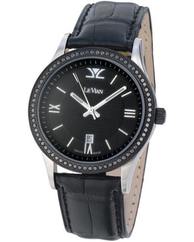 Le Vian Le Vian Time Leather Black Diamond Watch - Gray