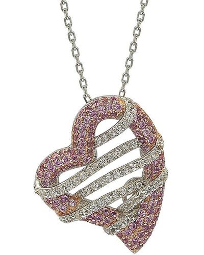 Suzy Levian Silver Diamond & Sapphire Pendant Necklace - White