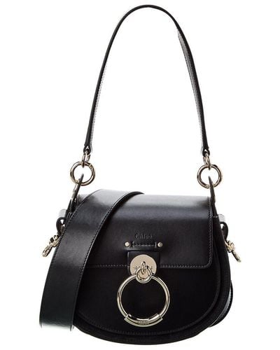 Chloé Tess Small Leather & Suede Shoulder Bag - Black