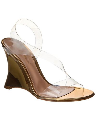 Gianvito Rossi Futura 95 Vinyl & Patent Wedge Sandal - Brown