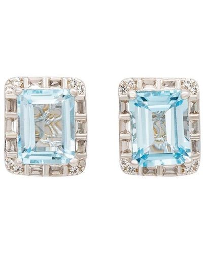 Suzy Levian Silver 0.02 Ct. Tw. Diamond & Gemstone Unique Halo Earring - Blue