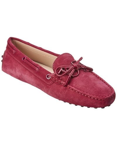 Tod's Logo Gommino Suede Moccasin - Red
