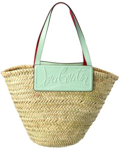 Christian Louboutin Loubi Shore Small Woven Straw Beach Tote Bag