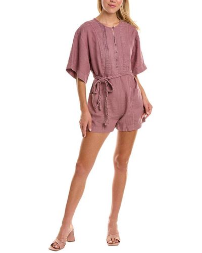 Joie Pleated Linen Romper - Red