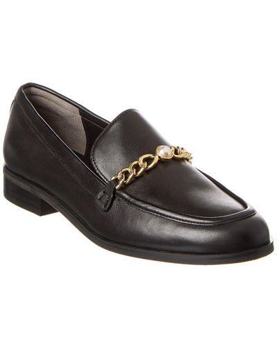 Stuart Weitzman Owen Pearl Chain Leather Loafer - Black