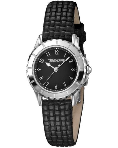 Roberto Cavalli Black Dial Leather Watch