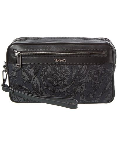 Versace Barocco Jacquard & Leather Pouch - Black