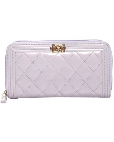 Chanel Purple Quilted Patent Boy Round Wallet