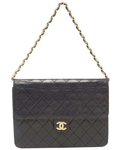Chanel Quilted Leather Cc Square Double Flap Shoulder Bag (Authentic Pre-Owned) - Black