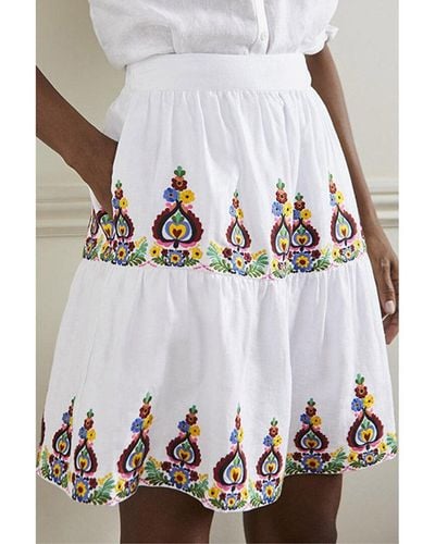 Boden Embroidered Linen Mini Skirt - White