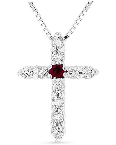 Diana M. Jewels Fine Jewelry 14k 0.18 Ct. Tw. Diamond & Ruby Cross Pendant Necklace - White