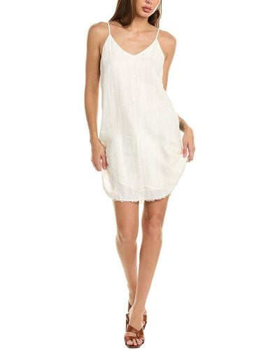 Krisa Frayed Hem Linen Mini Dress - White