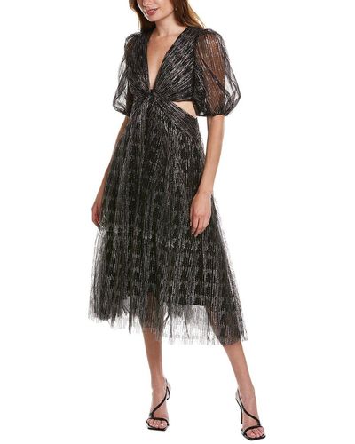 ML Monique Lhuillier 3/4-sleeve Tulle Midi Dress - Black