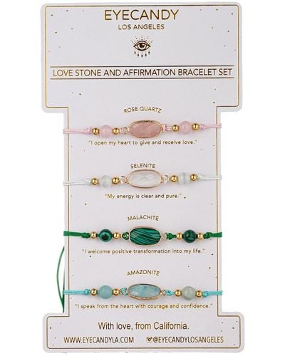 Eye Candy LA Agate Love Stone Affirmation Bracelet Set - Grey