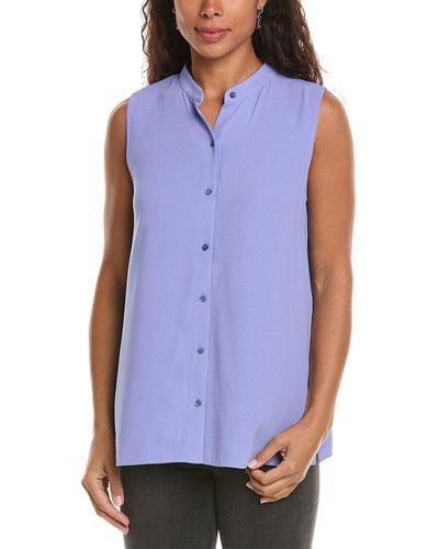 Eileen Fisher Petite Sleeveless Silk Shirt - Blue