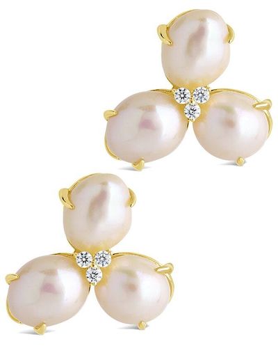 Sterling Forever 14k Plated 11mm Pearl Cz Olive Studs - White