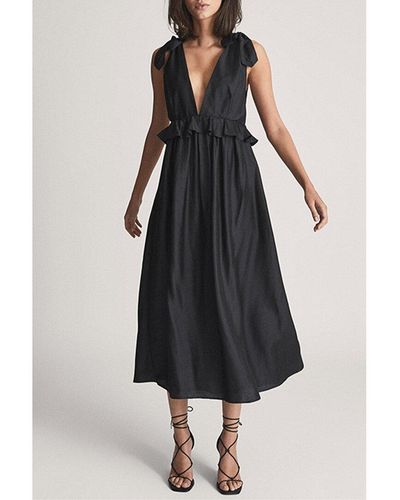 Reiss Laura Frill Shoulder Midi Dress - Black
