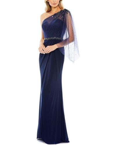 Mac Duggal Embellished One Shoulder Draped Gown - Blue
