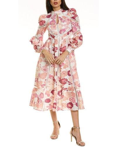 Ted Baker Lace Trim Linen Midi Dress - Pink