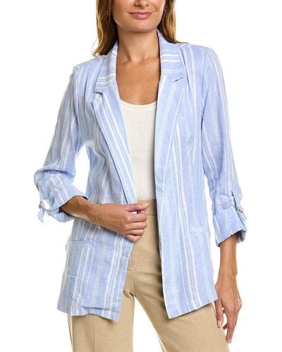 Ellen Tracy Tab Linen-blend Blazer - Blue