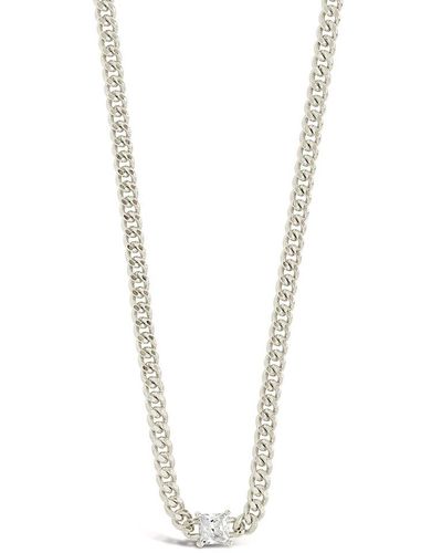 Sterling Forever Rhodium Plated Cz Curb Chain Necklace - Metallic