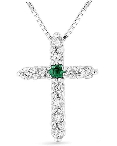 Diana M. Jewels Fine Jewellery 14k 0.18 Ct. Tw. Diamond & Emerald Cross Pendant Necklace - White