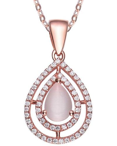 Genevive Jewelry 18k Rose Gold Vermeil Cz Pendant - Pink