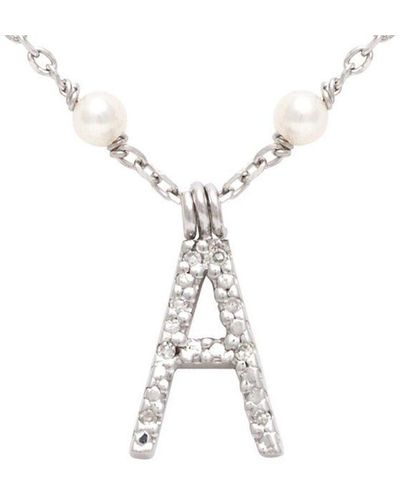 Jane Basch Silver 0.12 Ct. Tw. Diamond 2mm Pearl Initial Necklace (a-z) - White