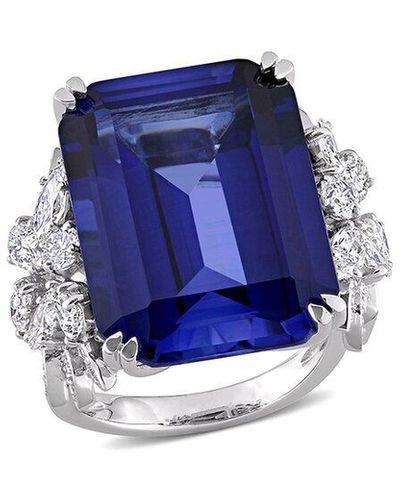 Rina Limor 14k 28.76 Ct. Tw. Diamond & Sapphire Halo Ring - Blue