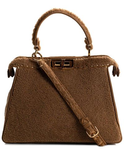 Fendi Shearling Peekaboo Iseeu Handbag (Authentic Pre-Owned) - Brown