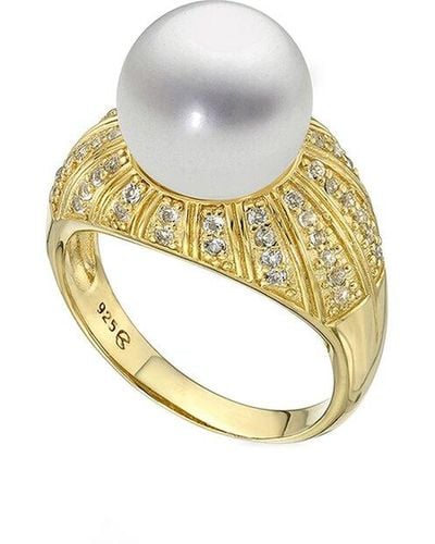 Belpearl Silver White Topaz 11mm Pearl Ring - Metallic