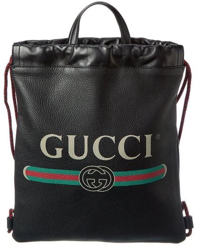 Gucci Drawstring Leather Backpack - Black