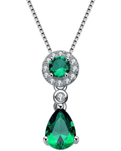 Genevive Jewelry Silver Cz Pendant - Green