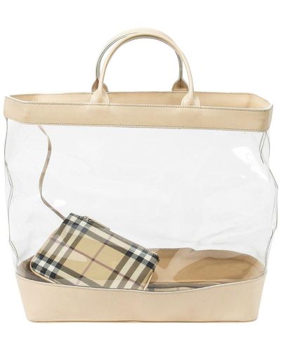 Burberry Clear & Pvc Leather Large Tote (Authentic Pre-Owned) - Natural