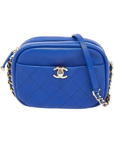 Chanel Quilted Leather Small Casual Trip Camera Crossbody (Authentic Pre-Owned) - Blue