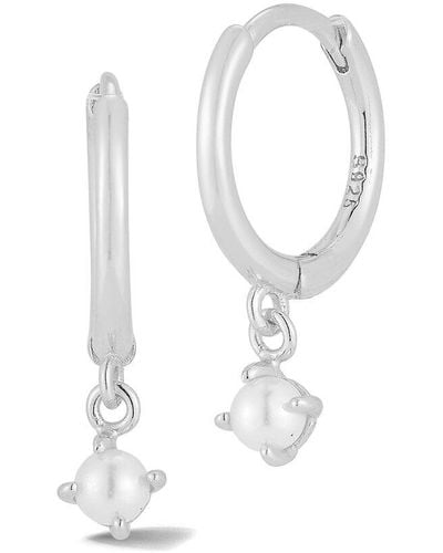 Glaze Jewelry Silver 3mm Pearl Hoops - White