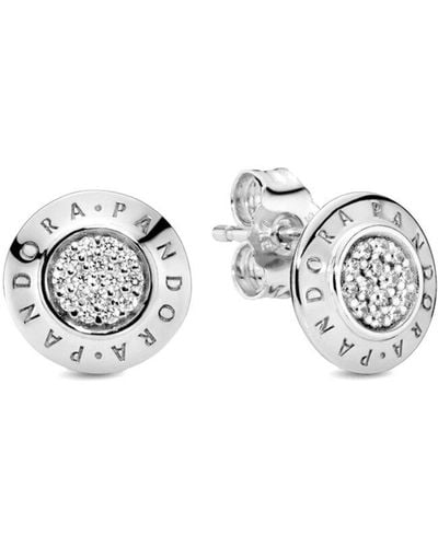 PANDORA Signature Silver Cz Logo Studs - Metallic