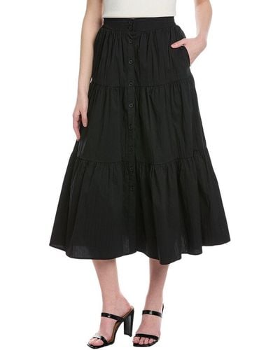 Tahari Button-down Tiered Maxi Skirt - Black