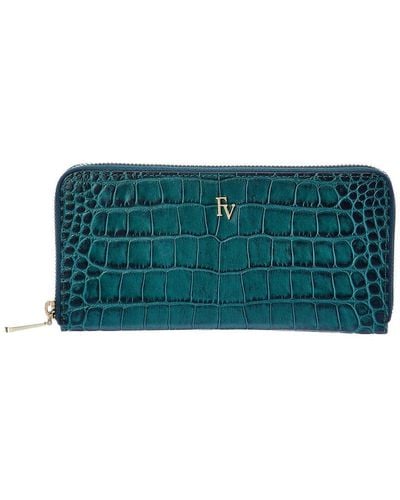 Frances Valentine Croc-embossed Leather Zip Around Continental Wallet - Green